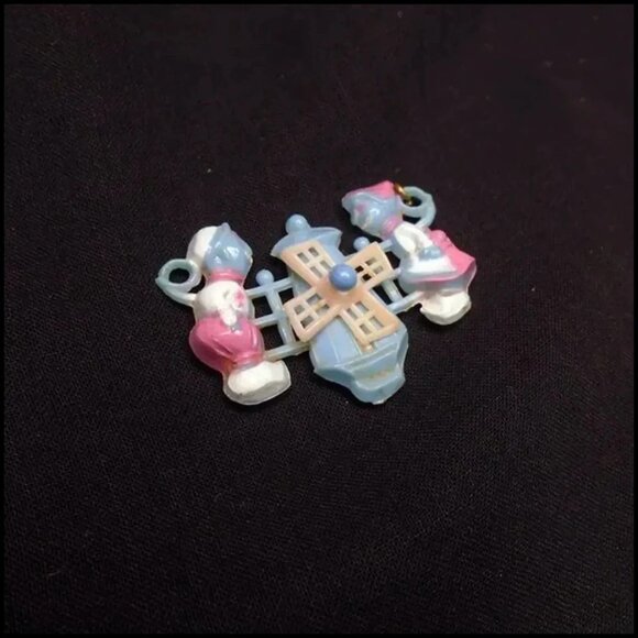 Vintage Celluloid Pendant Pink Blue Dutch Boy Dutch Girl for Novelty Jewelry - Picture 5 of 10